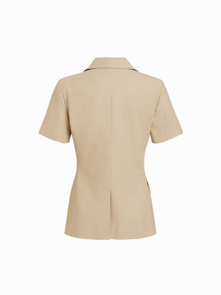 Linen-blend Linen-blend Short Sleeve Blazer For Daily Casual Work