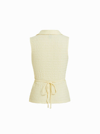 Cotton-blend Textured Notched Collar Tie Back Tank Top