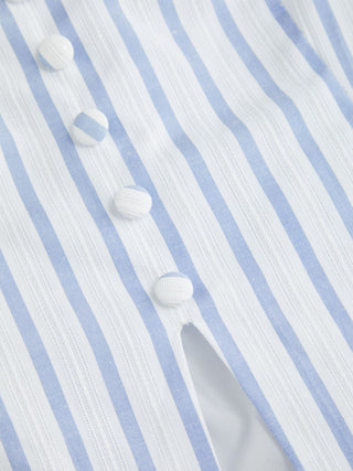 Cotton-blend Stripe V-neck Peplum Tank Blouse