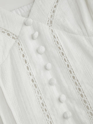 Cotton-blend V-neck Lace Panel Corset Ruffle Hem Flared Cami Mini Dress