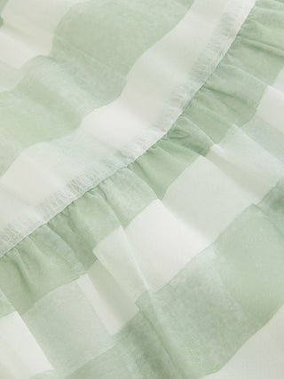 Woven Stripe Sweetheart Backless Ruffle Hem Oversized Cami Blouse For Daily Casual Vacation