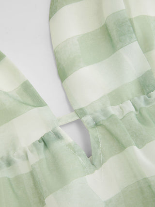 Woven Stripe Sweetheart Backless Ruffle Hem Oversized Cami Blouse For Daily Casual Vacation