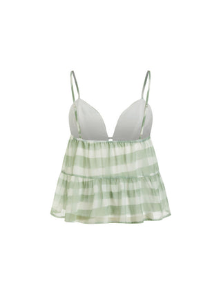 Woven Stripe Sweetheart Backless Ruffle Hem Oversized Cami Blouse For Daily Casual Vacation