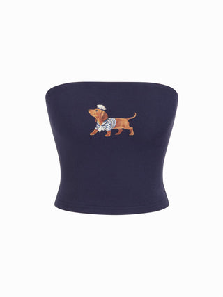 Cotton-blend Dog Graphic Bandeau Top