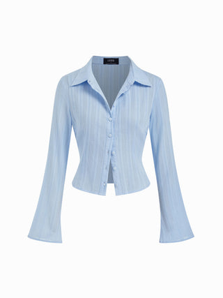 Cotton Textured Striped Bell Sleeve Shirt