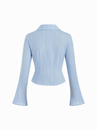 Cotton Textured Striped Bell Sleeve Shirt