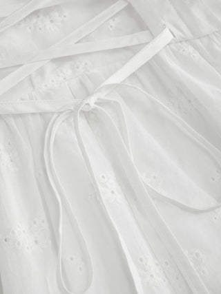 Cotton-blend Broderie Anglaise V-neck Lace Up Ruched A-line Mini Dress