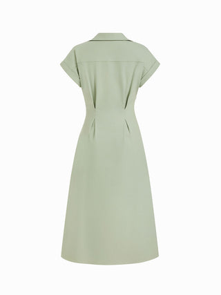 Linen-blend Short Sleeve Twist Knotted Shirt Midi Dress