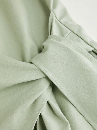 Linen-blend Short Sleeve Twist Knotted Shirt Midi Dress