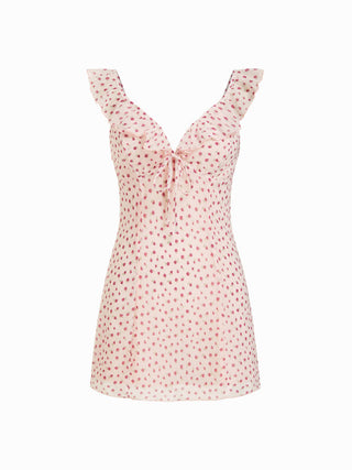 Chiffon Floral Sweetheart Ruffle Sleeve Tie Front A-line Mini Dress