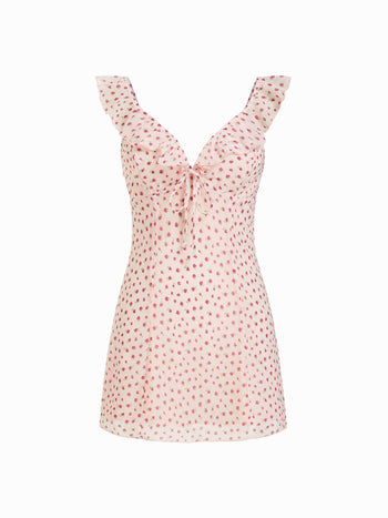 Chiffon Floral Sweetheart Ruffle Sleeve Tie Front A-line Mini Dress