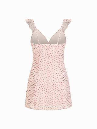 Chiffon Floral Sweetheart Ruffle Sleeve Tie Front A-line Mini Dress
