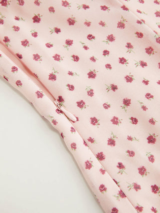 Chiffon Floral Sweetheart Ruffle Sleeve Tie Front A-line Mini Dress