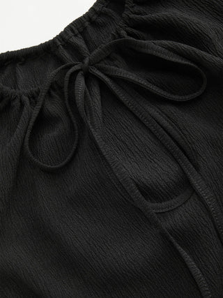 Textured Cut Out Drawstring Ruched Asymmetrical Hem Short Sleeve Top