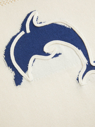 Knit Cotton-blend Crochet Dolphin Graphic Boat Neck Oversized Short Sleeve Top