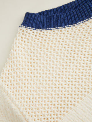 Knit Cotton-blend Crochet Dolphin Graphic Boat Neck Oversized Short Sleeve Top