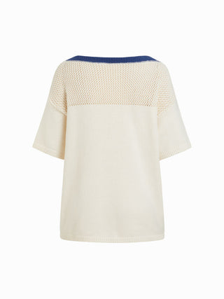 Knit Cotton-blend Crochet Dolphin Graphic Boat Neck Oversized Short Sleeve Top