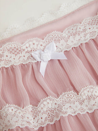 Square Neck Puff Sleeve Lace Trim Bowknot Ruched Oversized Blouse