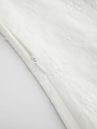 Cotton Broderie Anglaise Contrast Bowknot Flared Mini Dress
