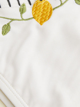 Knit Fabric Halter Lemon Embroidery Contrast Binding Triangle Tie Side Bikini Set For Vacation Holiday Beach