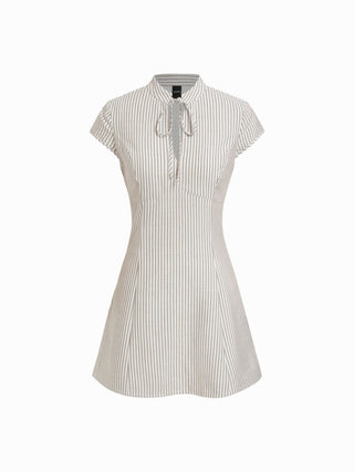 Mandarin Collar Stripe Short Dress