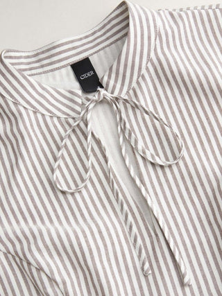 Mandarin Collar Stripe Short Dress