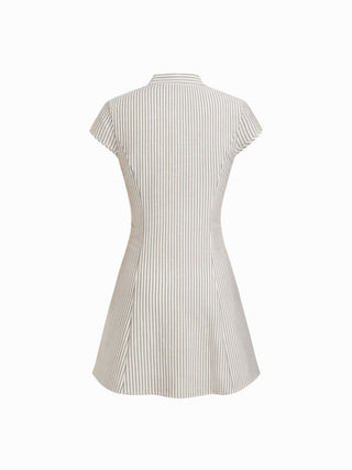 Mandarin Collar Stripe Short Dress