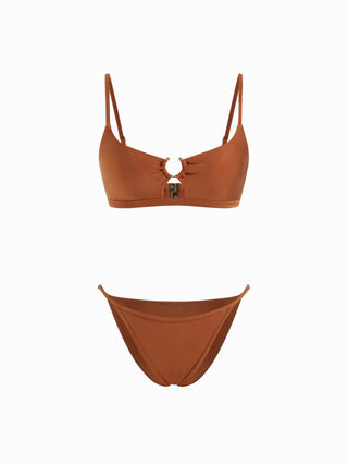 Metallic U-neckline Ring Detail Bikini Set