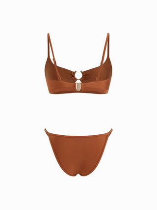 Metallic U-neckline Ring Detail Bikini Set