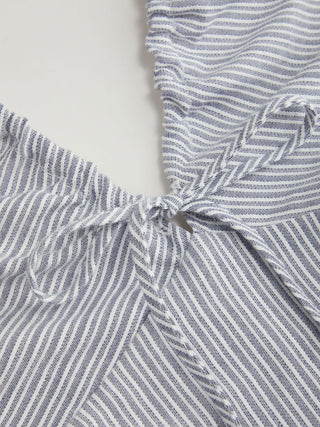 Cotton-blend Striped Halter Neckline Drawstring Peplum Hem Top