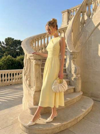 Round Neckline Ruched Maxi Dress