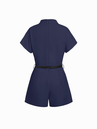 Stand Collar Romper With Belt