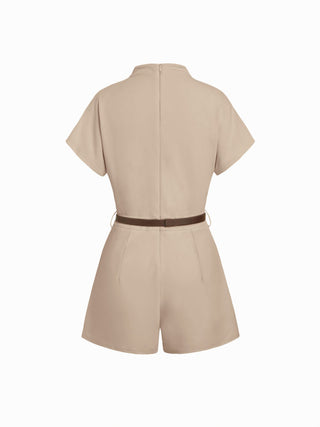 Stand Collar Romper With Belt
