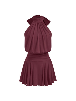 Stand Collar Sleeveless A-Line Mini Dress with Scarf