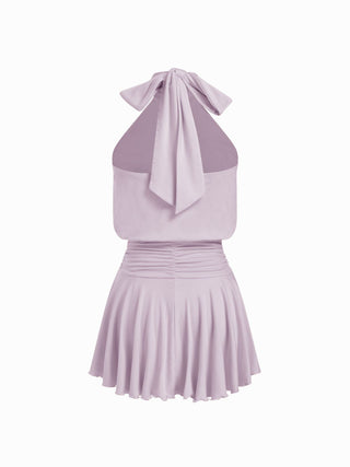 Stand Collar Sleeveless A-Line Mini Dress with Scarf