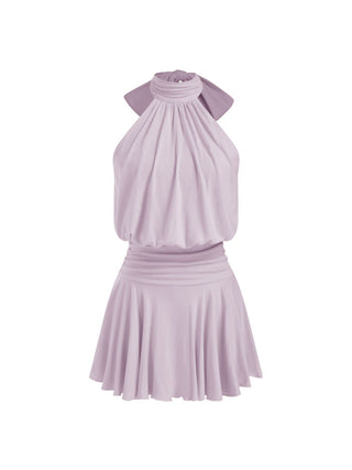 Stand Collar Sleeveless A-Line Mini Dress with Scarf
