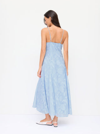 Jacquard V-neck Knotted Cami Flared Maxi Dress