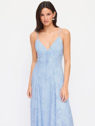 Jacquard V-neck Knotted Cami Flared Maxi Dress
