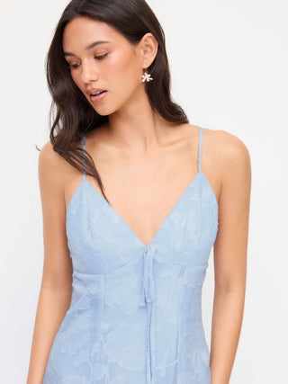Jacquard V-neck Knotted Cami Flared Maxi Dress