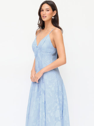Jacquard V-neck Knotted Cami Flared Maxi Dress