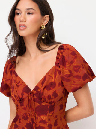 Abstract Print Sweetheart Puff Sleeve A-line Mini Dress