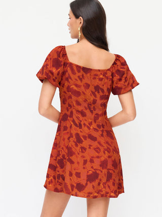 Abstract Print Sweetheart Puff Sleeve A-line Mini Dress