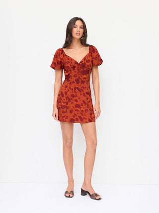 Abstract Print Sweetheart Puff Sleeve A-line Mini Dress