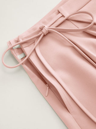Mid Rise Tie Side Knotted Pleated Wide Leg Trousers