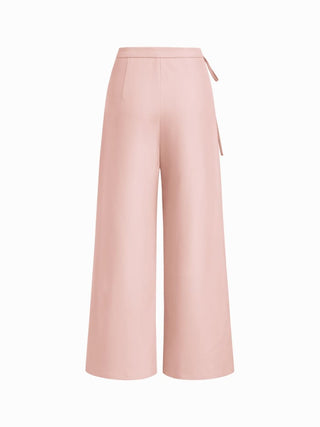 Mid Rise Tie Side Knotted Pleated Wide Leg Trousers