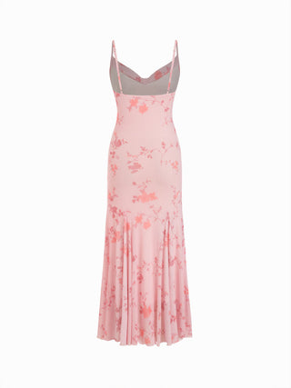 Mesh Sweetheart Floral A-line Maxi Dress