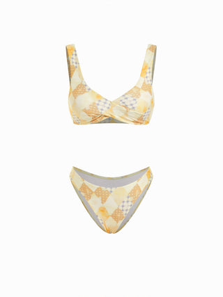 Check Twist Front Bikini Set