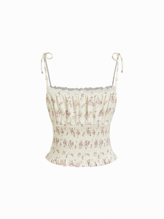 Woven Collarless Floral Crop Tops & Camis Blouses