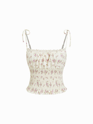 Woven Collarless Floral Crop Tops & Camis Blouses