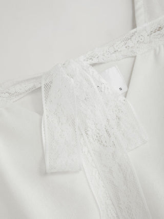 Linen-blend Linen-blend Sweetheart Neck Lace Trim Bowknot Oversized Mini Nightdress  For Home Bedroom